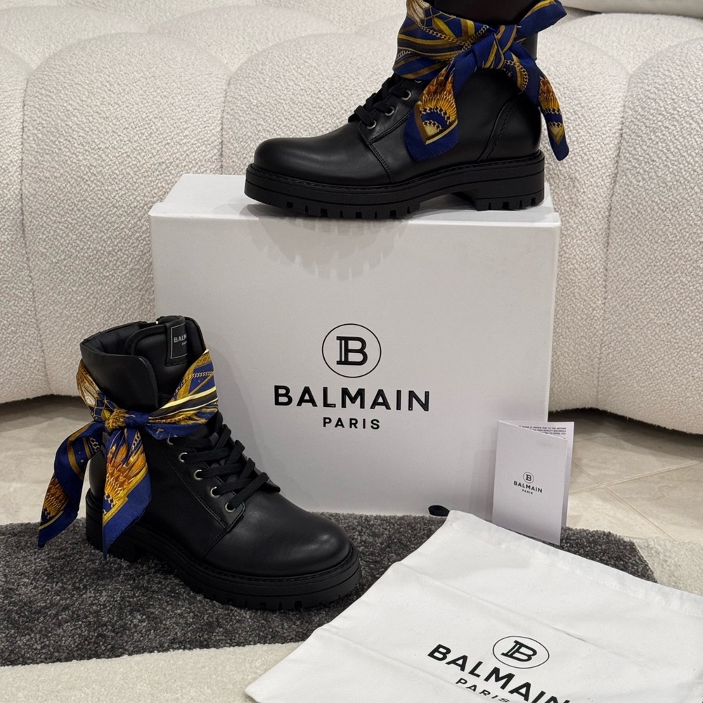 Rare kids Balmain scarf combat boots